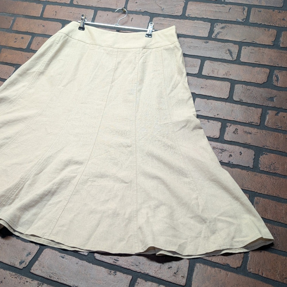 Dress Barn Tan Linen Blend Flared Panel A-Line Midi Skirt Women's Size 14 - Picture 2 of 13